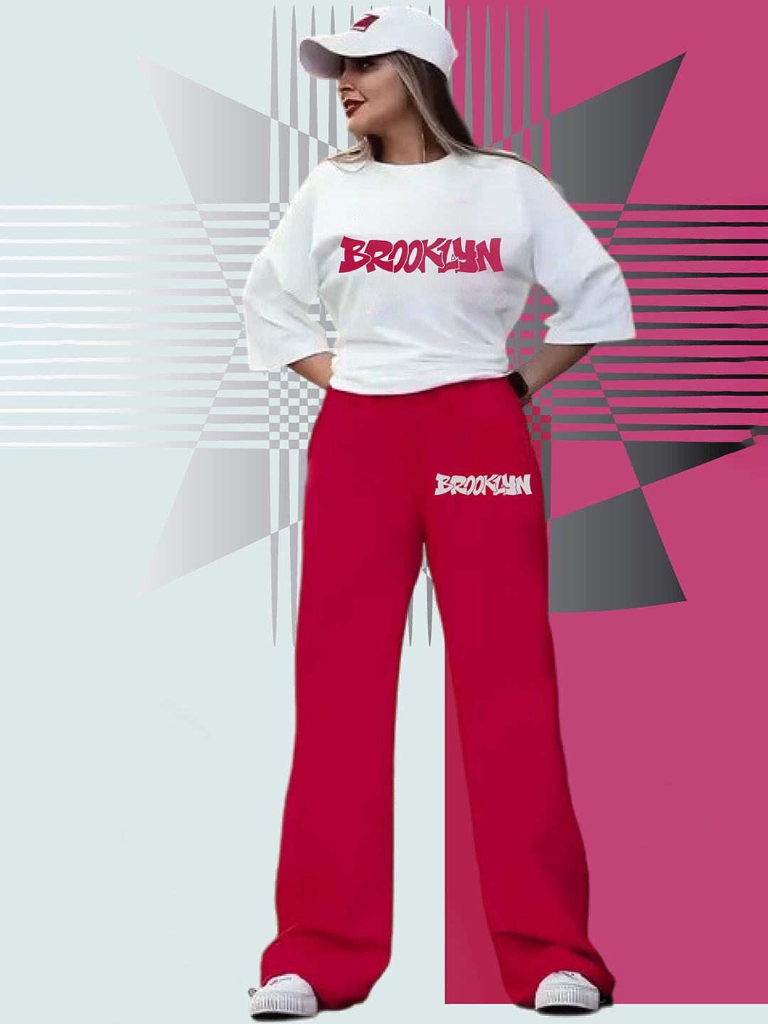 

My Swag Printed Round Neck Pure Cotton Loose Fit T-Shirt With Trousers, White
