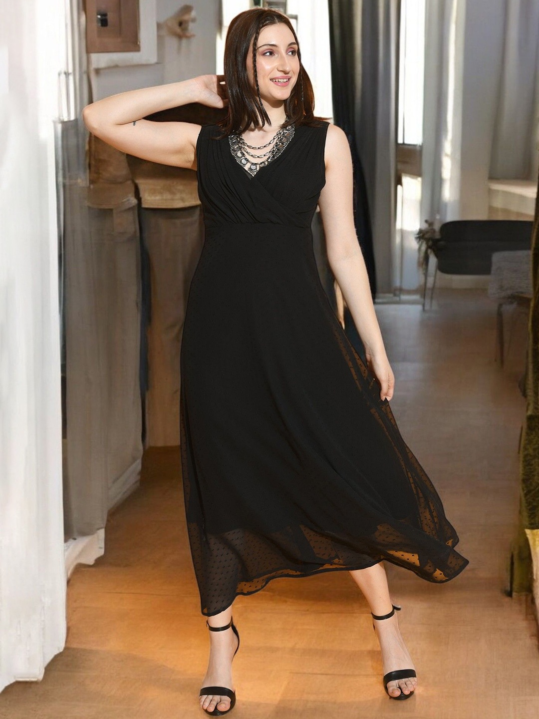 

Arbiter Collection Georgette Fit & Flare Maxi Dress, Black