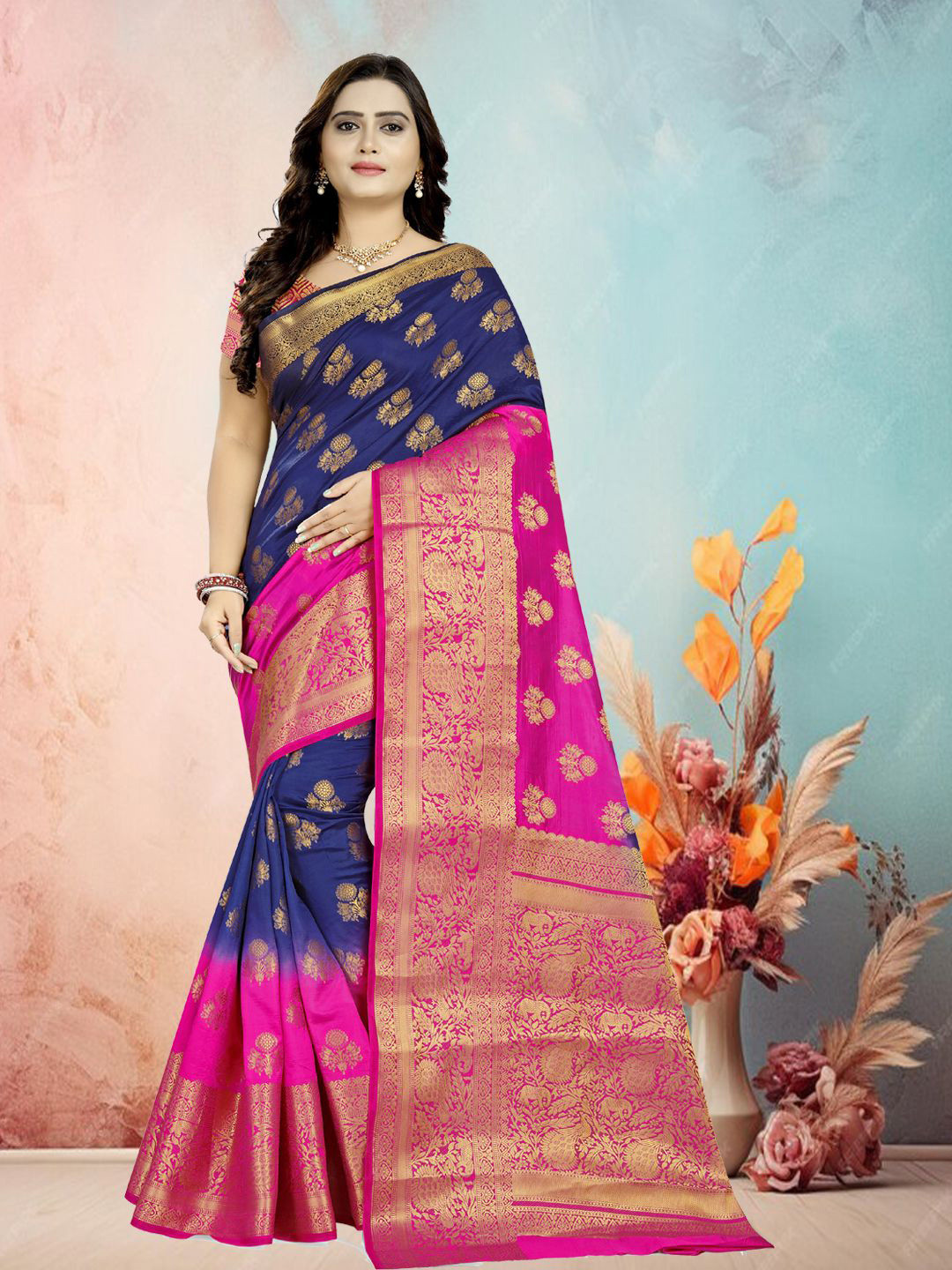 

DIVASTRI Woven Design Pure Silk Banarasi Saree, Blue