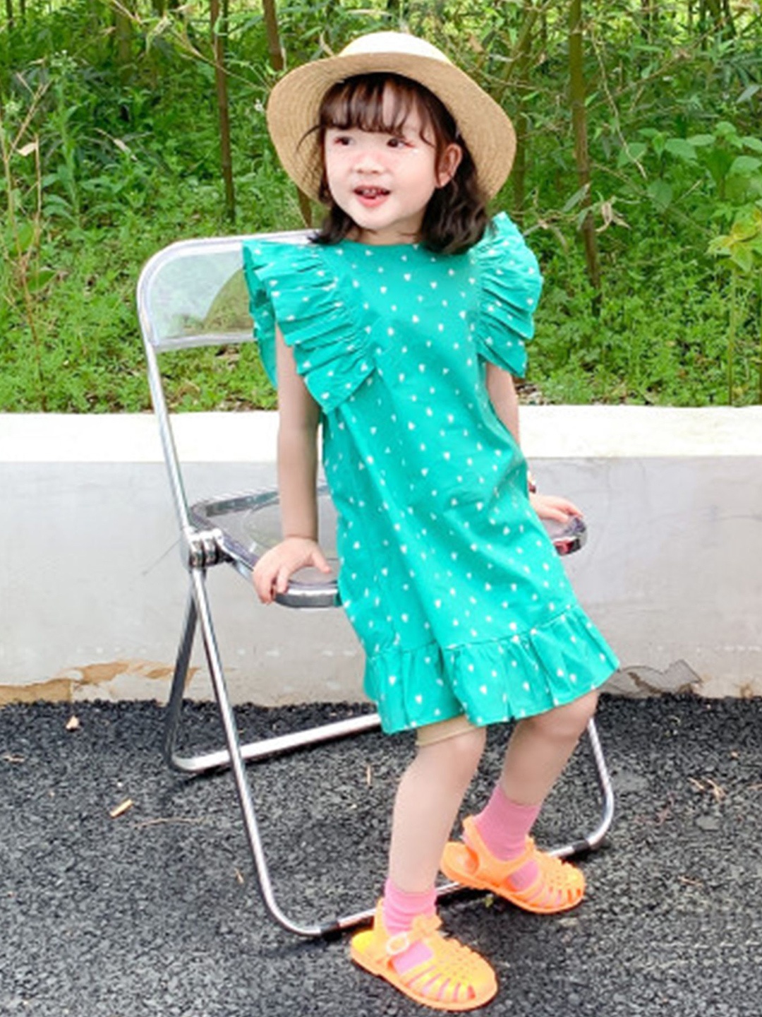 

LULU & SKY Girls Polka Dot Printed A-Line Dress, Green