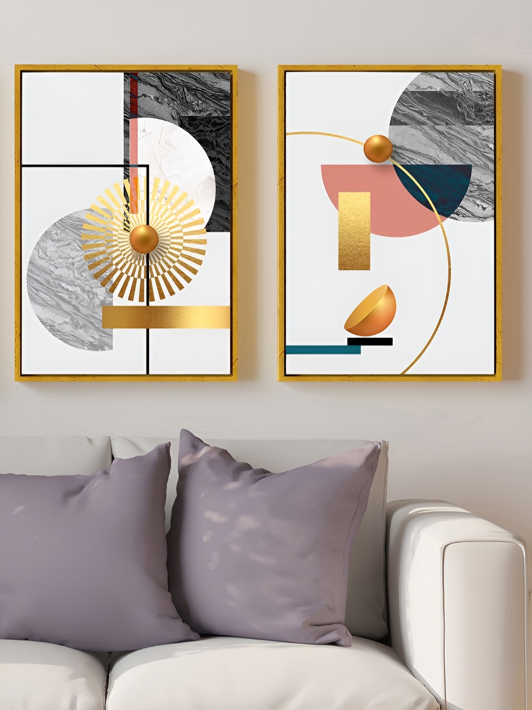 

Myntra Elegant Homes Gold-Toned & White 2 Pcs Marbling Geometry Abstract Canvas Wall Art