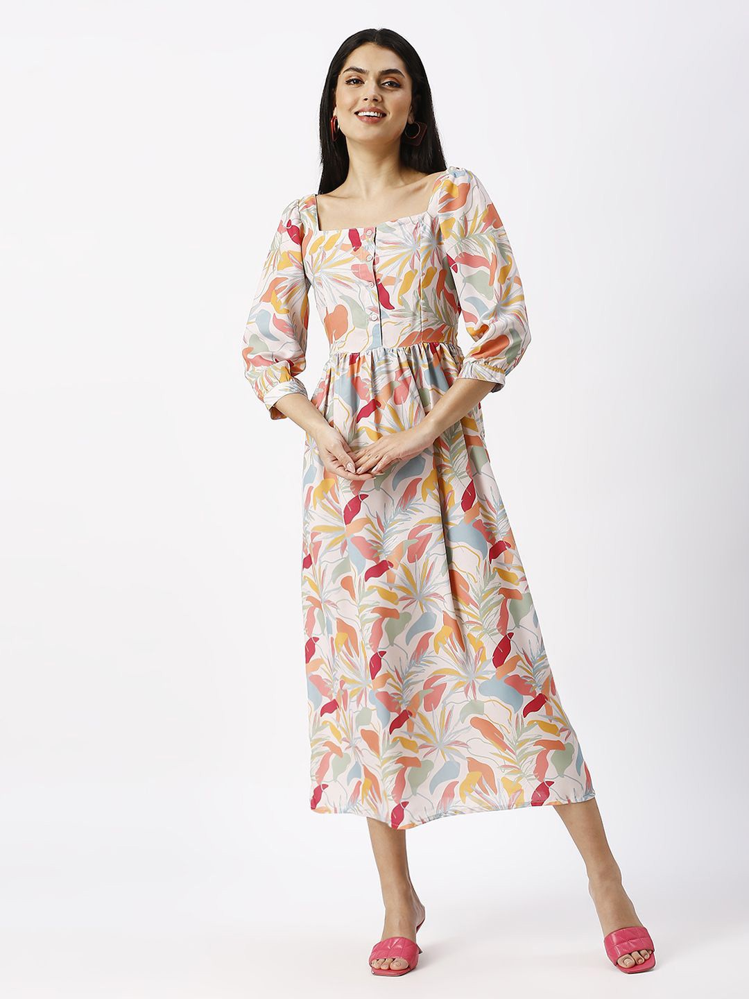 

Noia Floral Print Fit & Flare Midi Dress, White