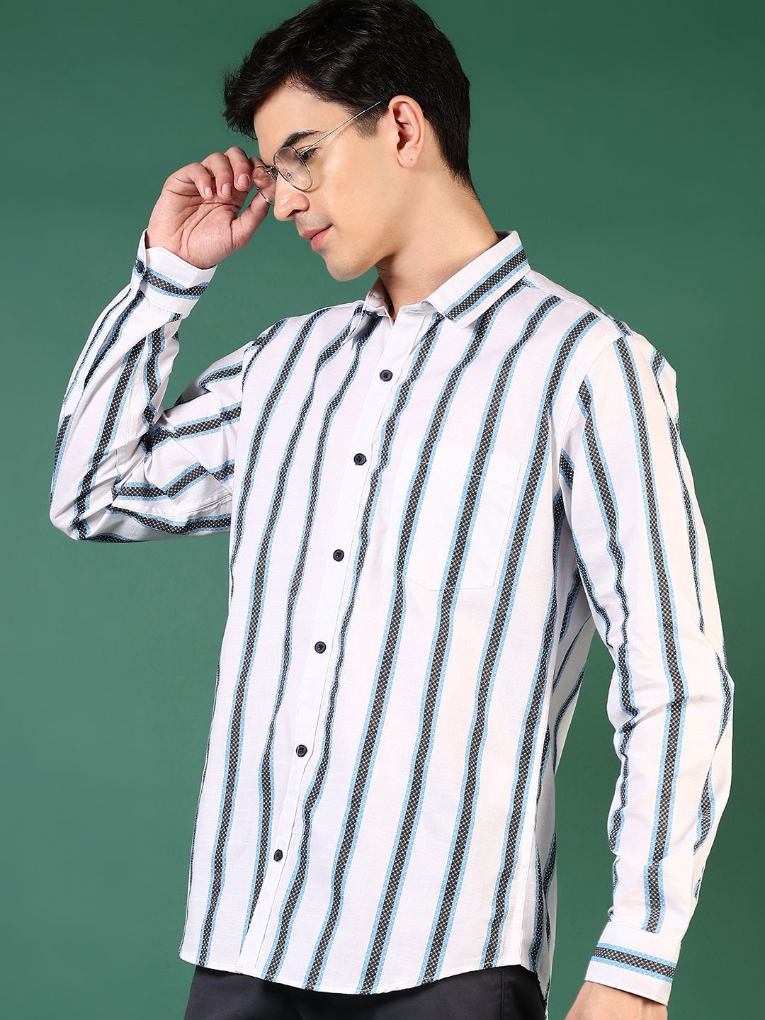 

V-Mart Men Opaque Striped Casual Shirt, Blue