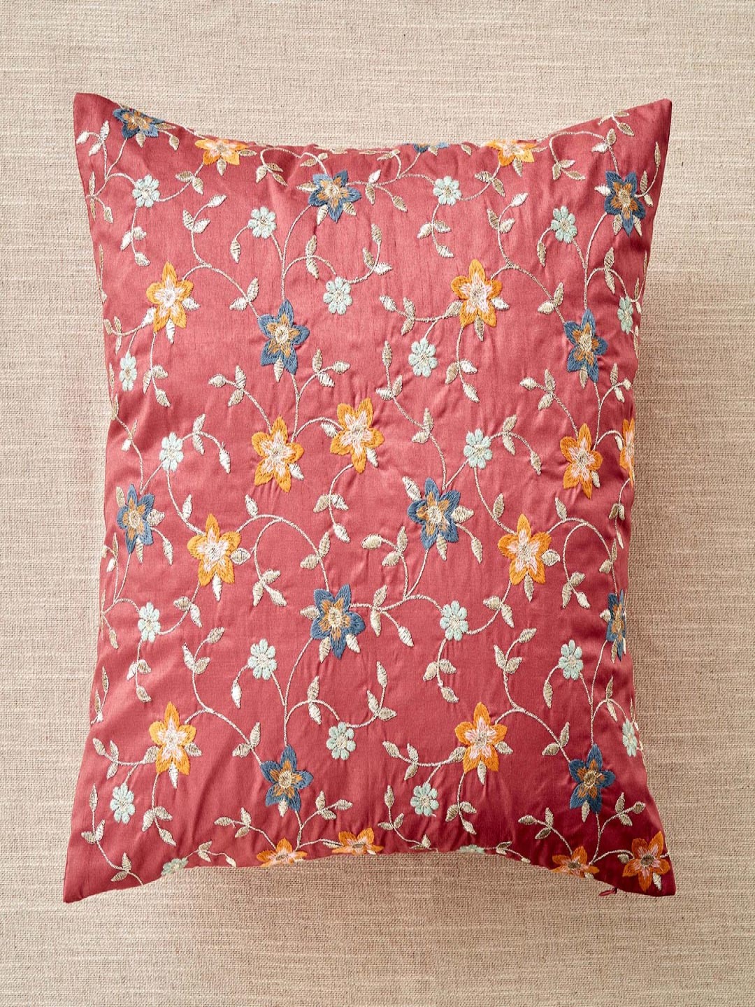 

Home Centre Velour Pink & Gold-Toned Floral Embroidered Square Cushion Covers
