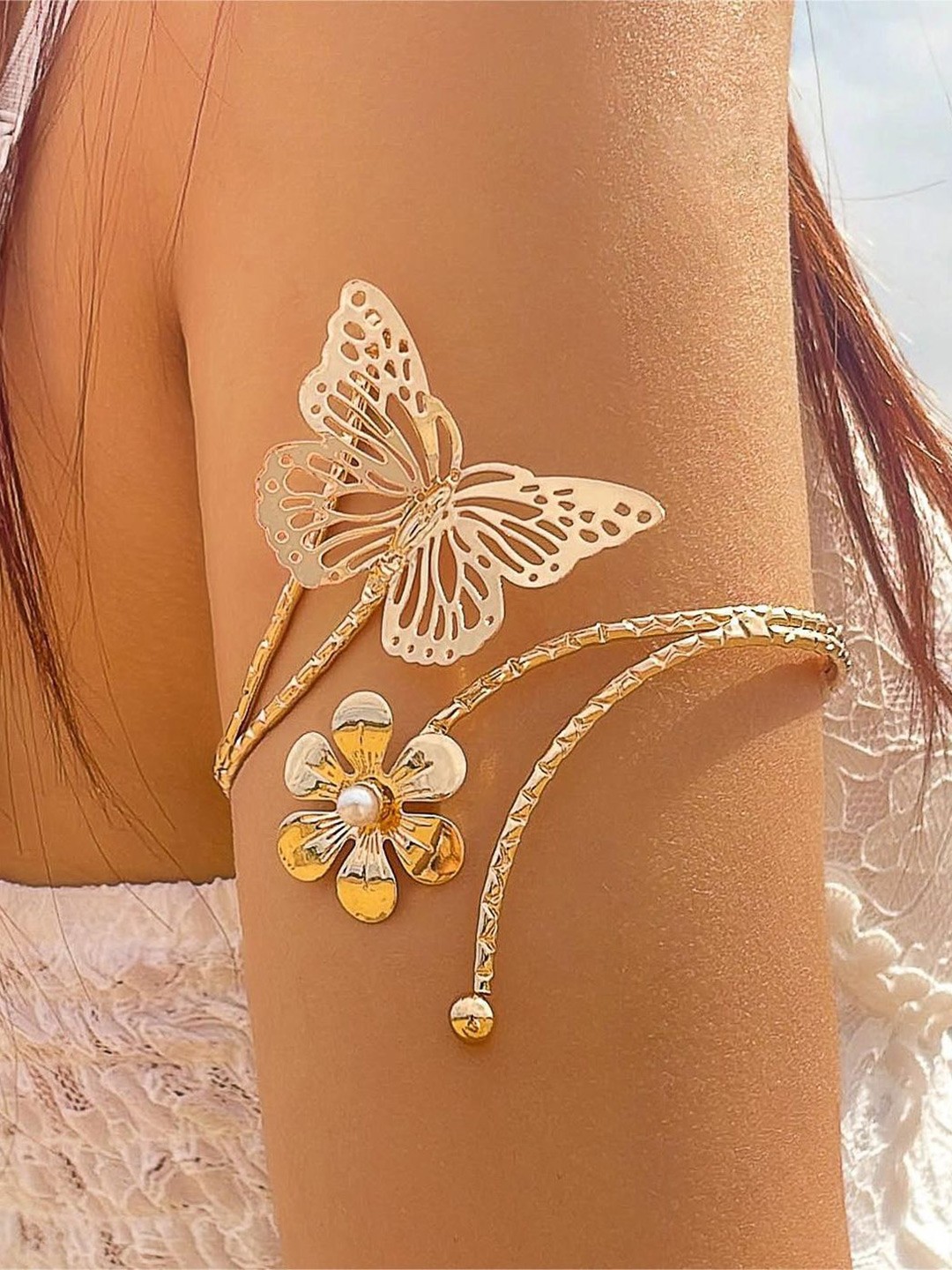 

Shining Diva Fashion Women Pearls Gold-Plated Armlet Bracelet