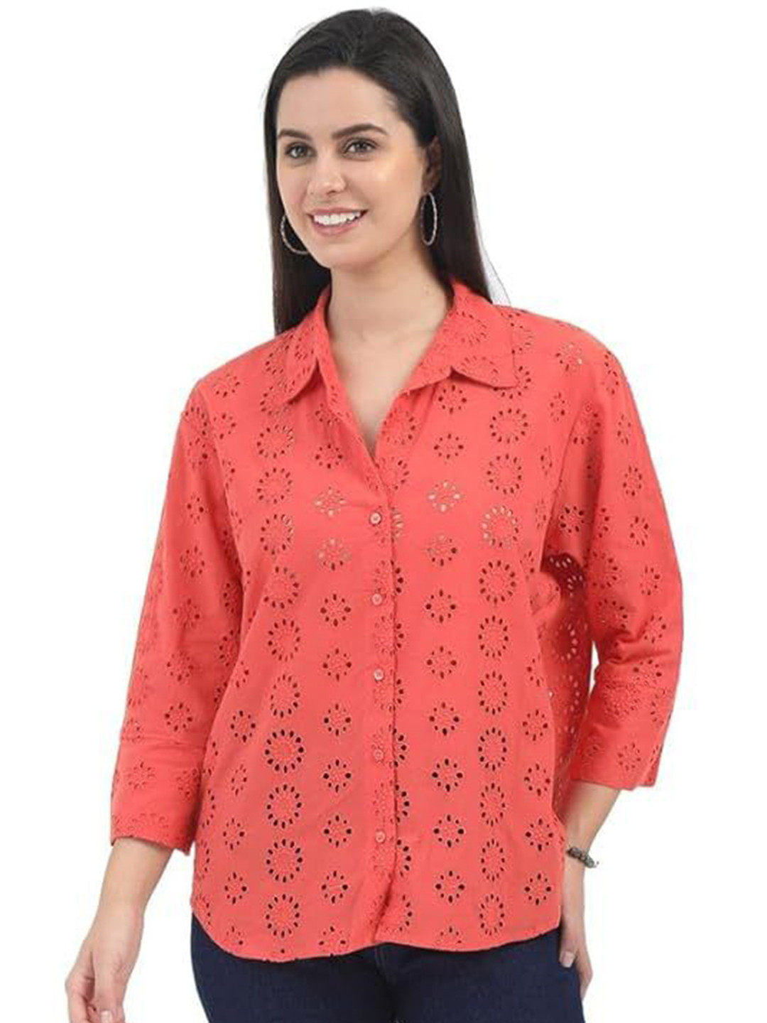 

GLAM & CHIQUE Women Relaxed Floral Opaque Casual Shirt, Orange