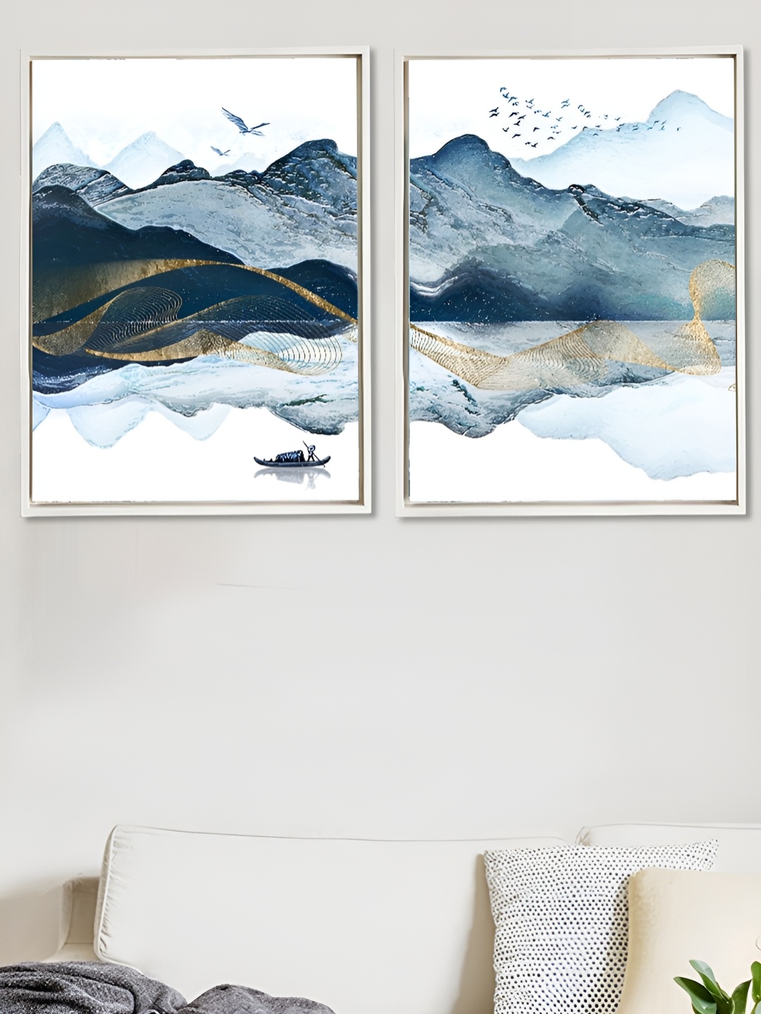 

Myntra Elegant Homes White & Blue 2 Piece Abstract Printed Canvas Wall Arts