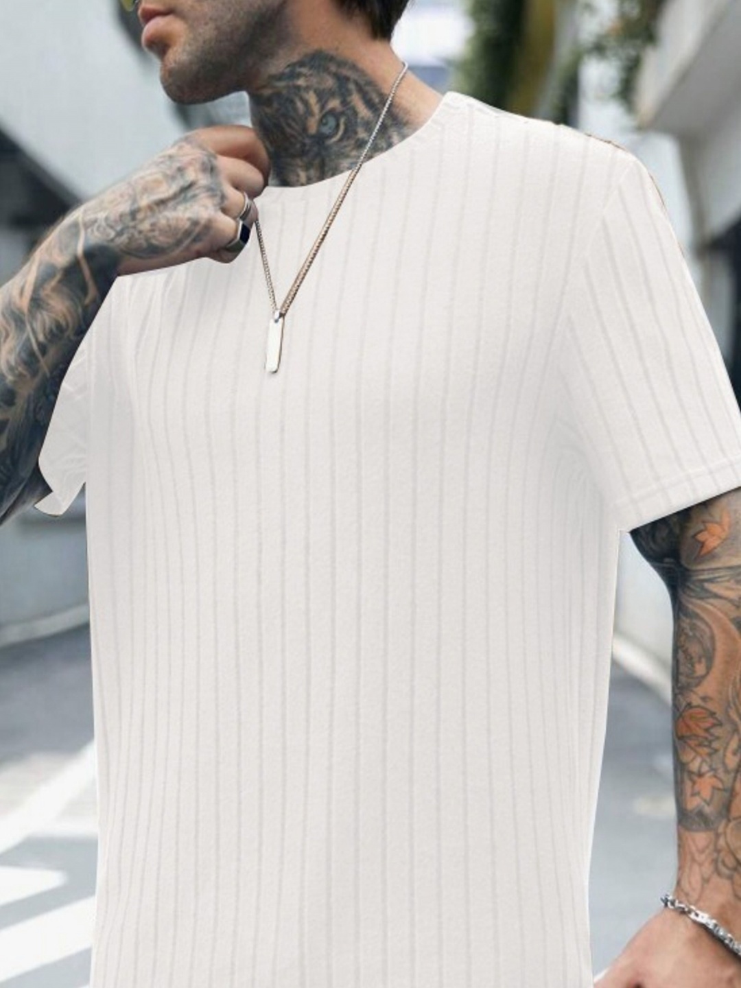 

Fashion2wear Men Self Design Round Neck Cotton Slim Fit T-shirt, White