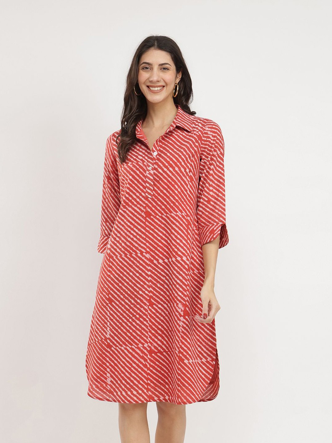 

Pink Fort Women Striped A-Line Dress, Rust