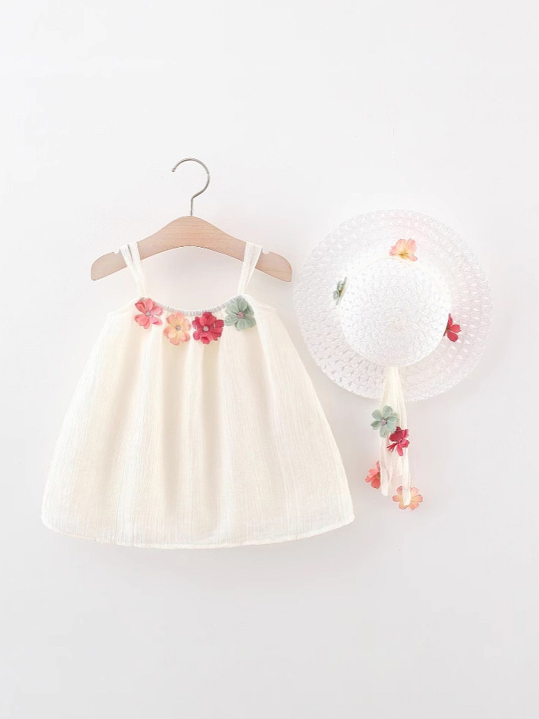 

LULU & SKY Girls Floral Fit & Flare Self Design Above Knee Sleeveless Dress, White