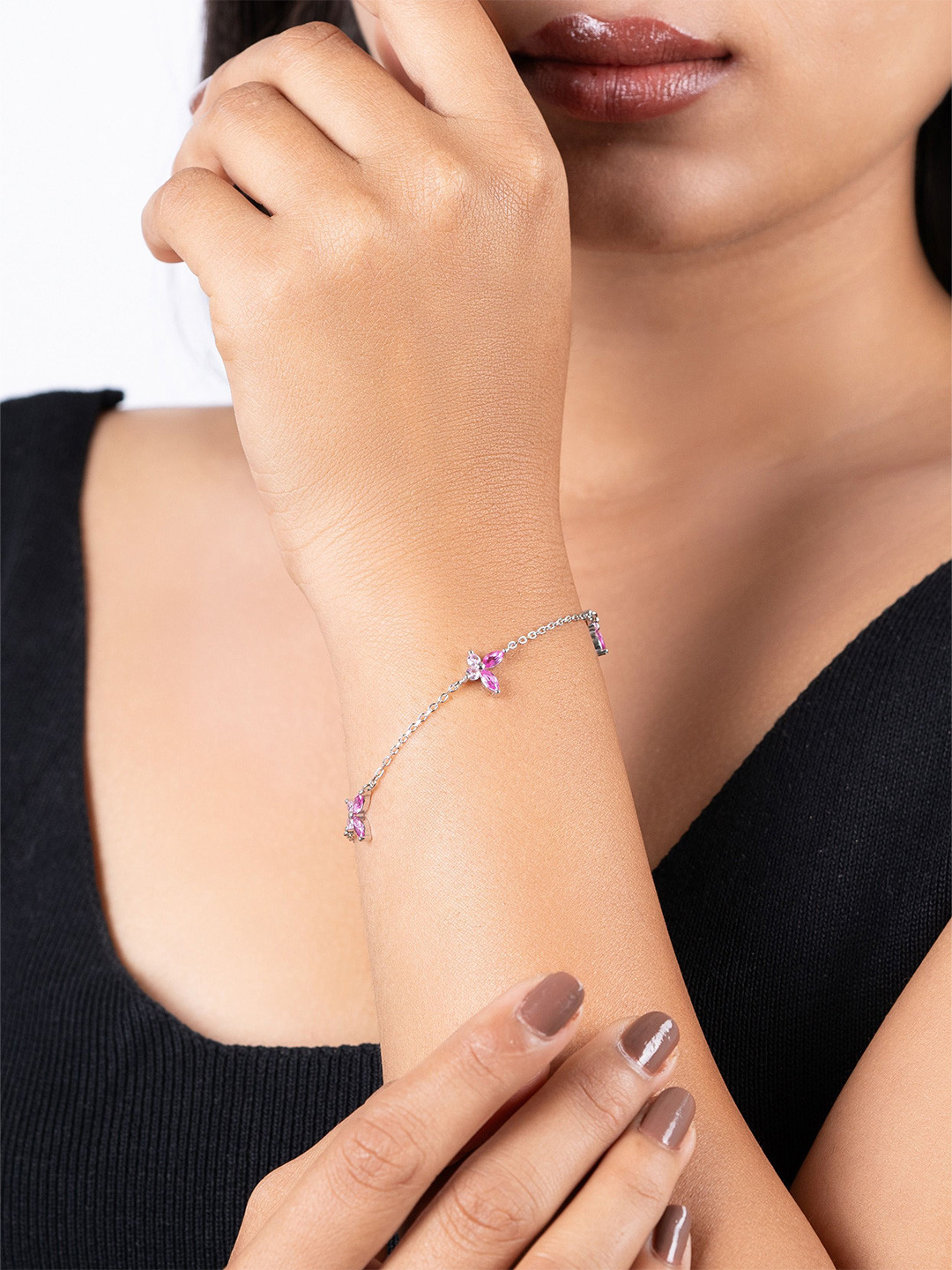 

GLYTERS Women Sterling Silver Rhodium-Plated Wraparound Bracelet