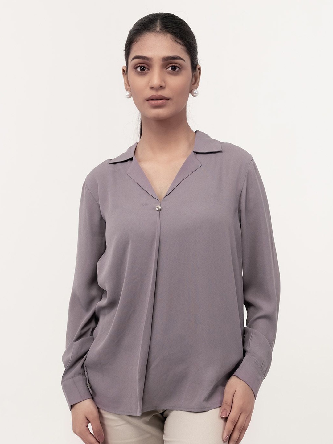 

Strong And Brave Georgette Shirt Style Top, Purple