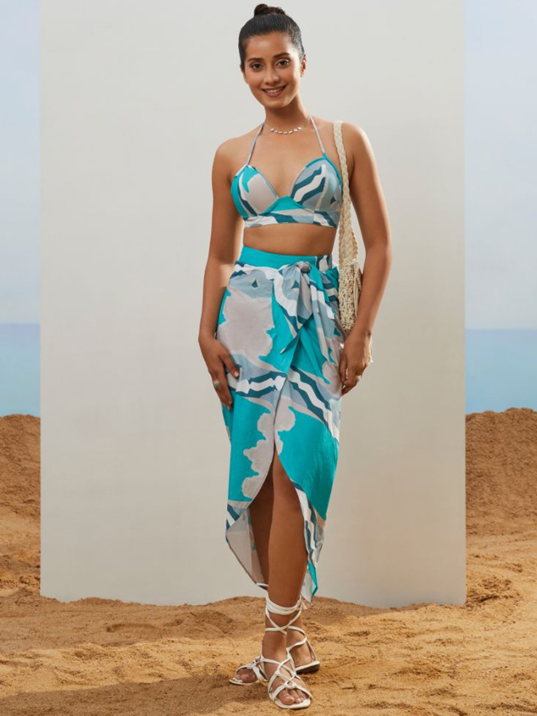 

CMGE Tropical Printed Effortless Ready-To-Wear Casual Sarong, Blue