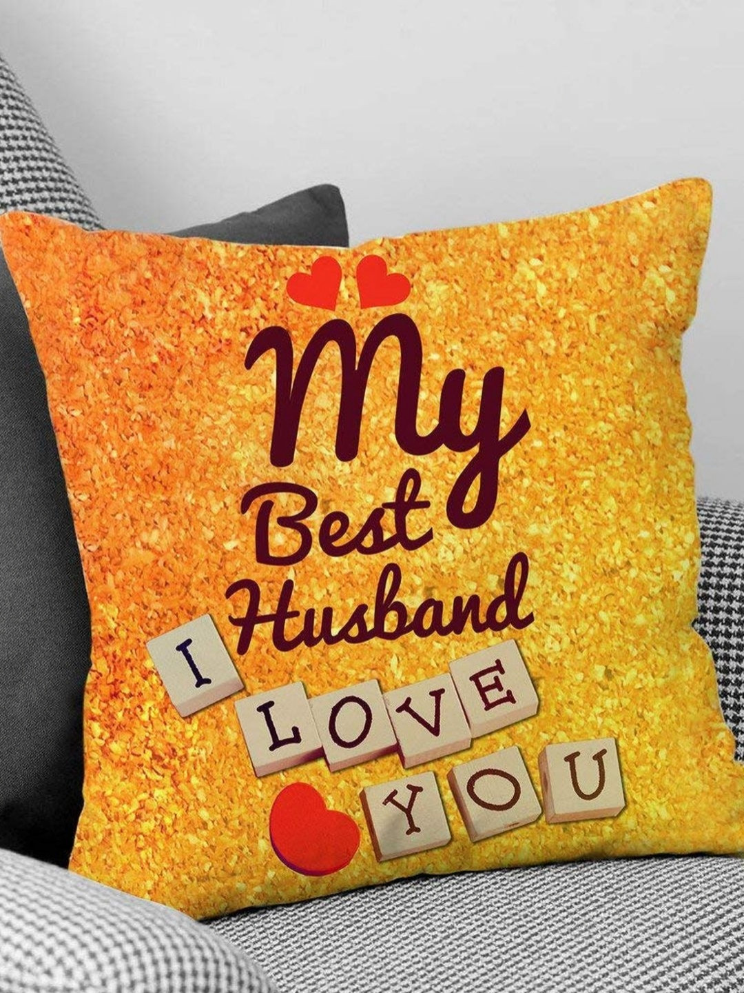 

TIED RIBBONS Yellow & Brown Typography Square Cushion Cover