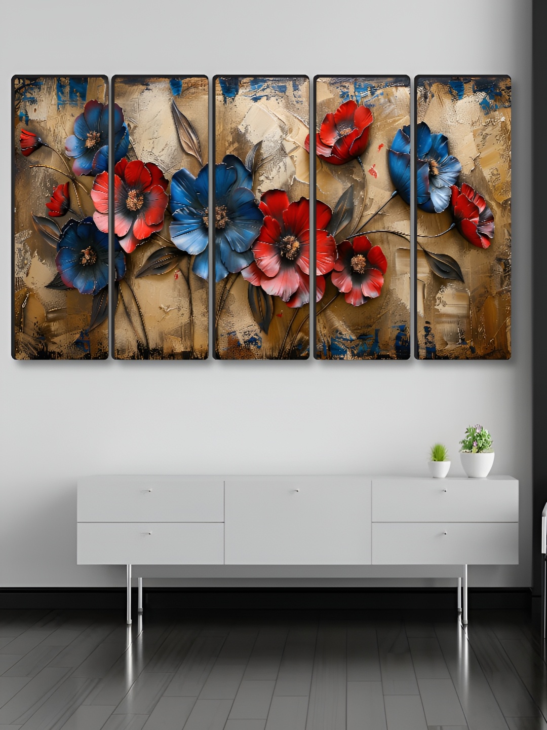 

Myntra Elegant Homes Brown & Blue 5 Piece Floral And Botanical Canvas Wall Art