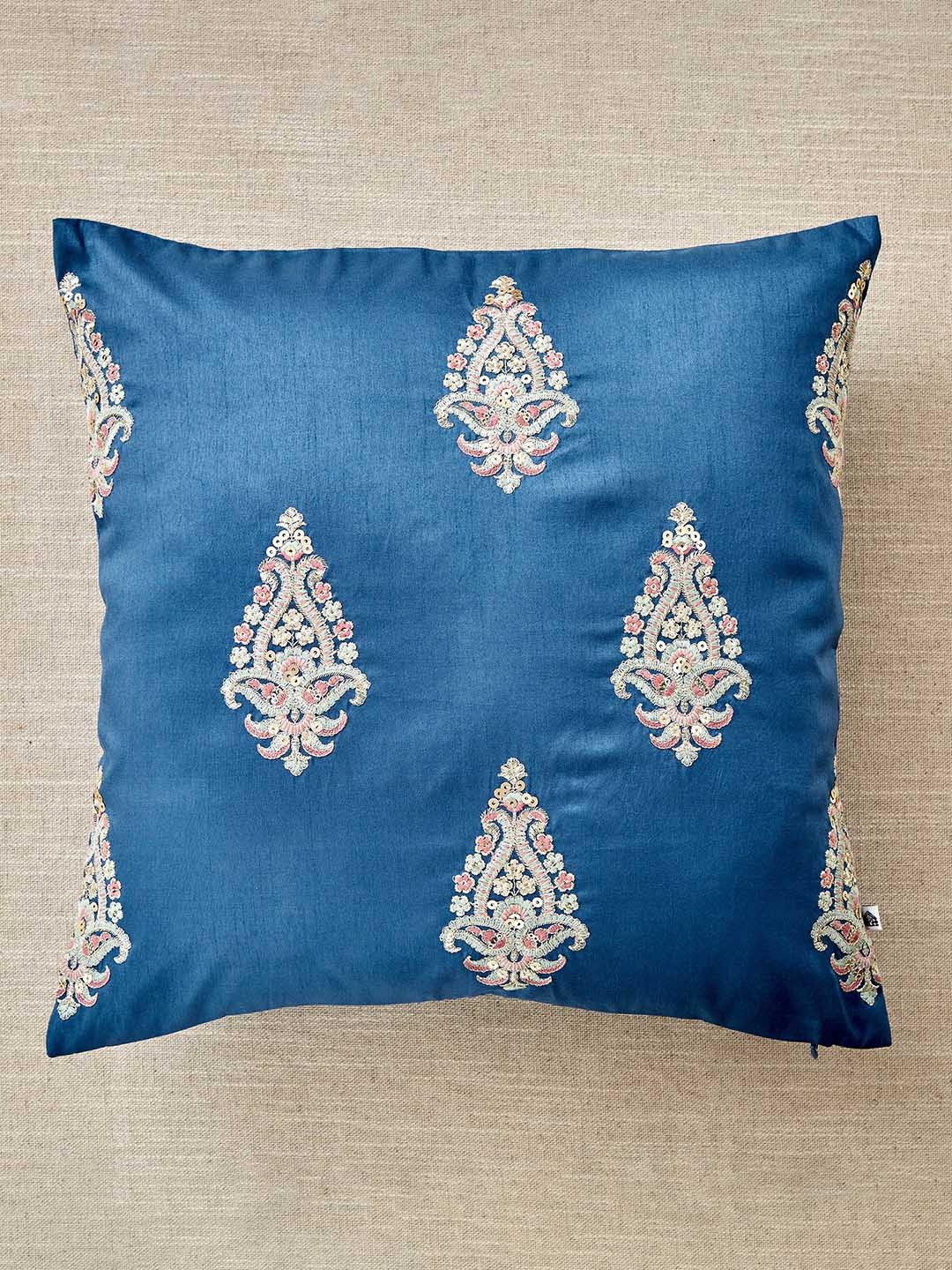 

Home Centre Velour Blue & White Embroidered Square Cushion Covers