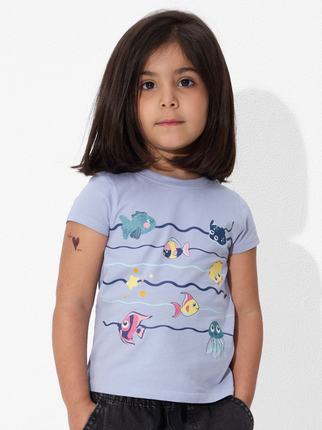 

The Souled Store Girls Graphic Printed Round Neck Cotton T-shirt, Blue