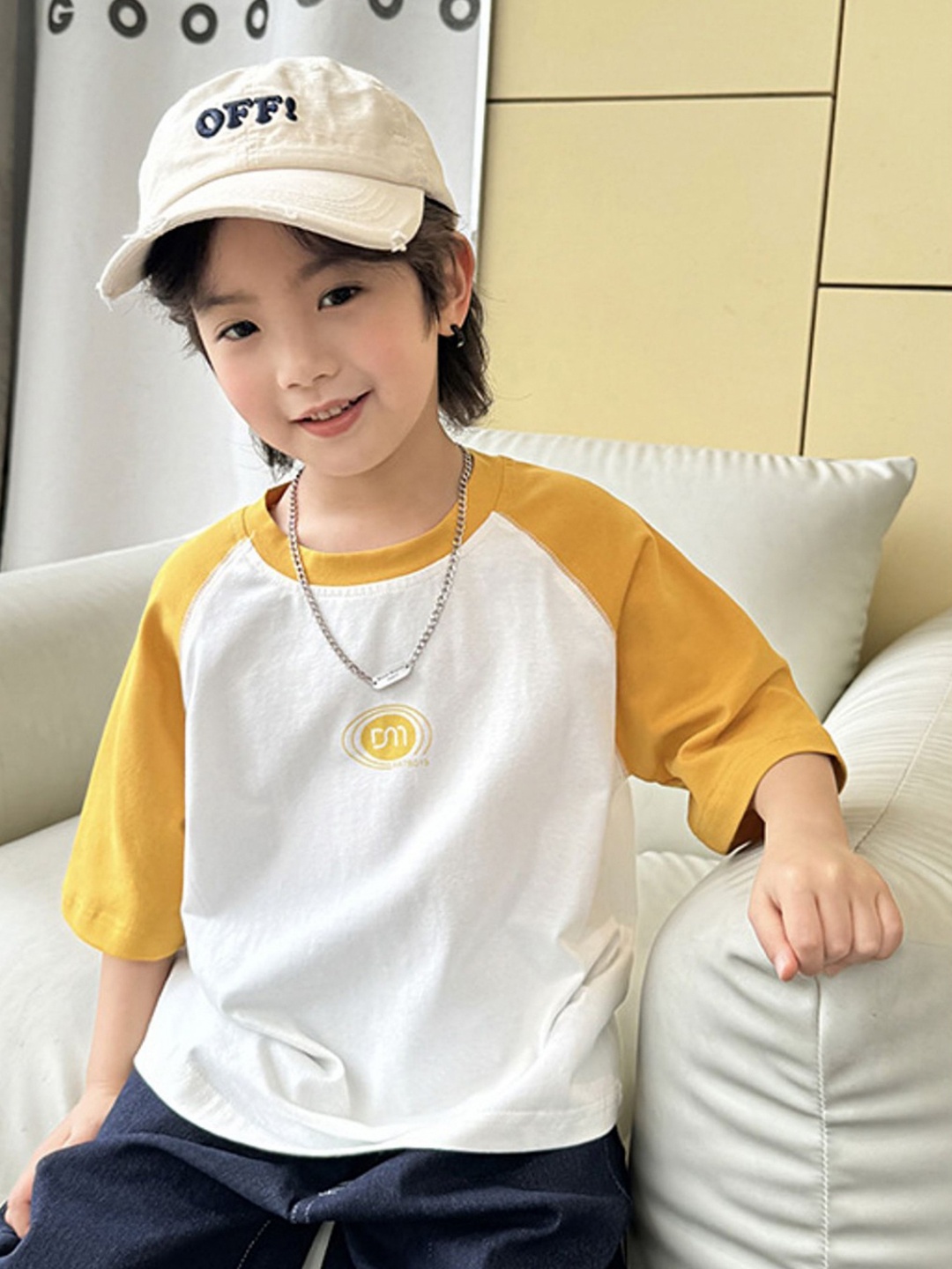

LULU & SKY Boys Colourblocked Round Neck Cotton Relaxed Fit T-shirt, Yellow