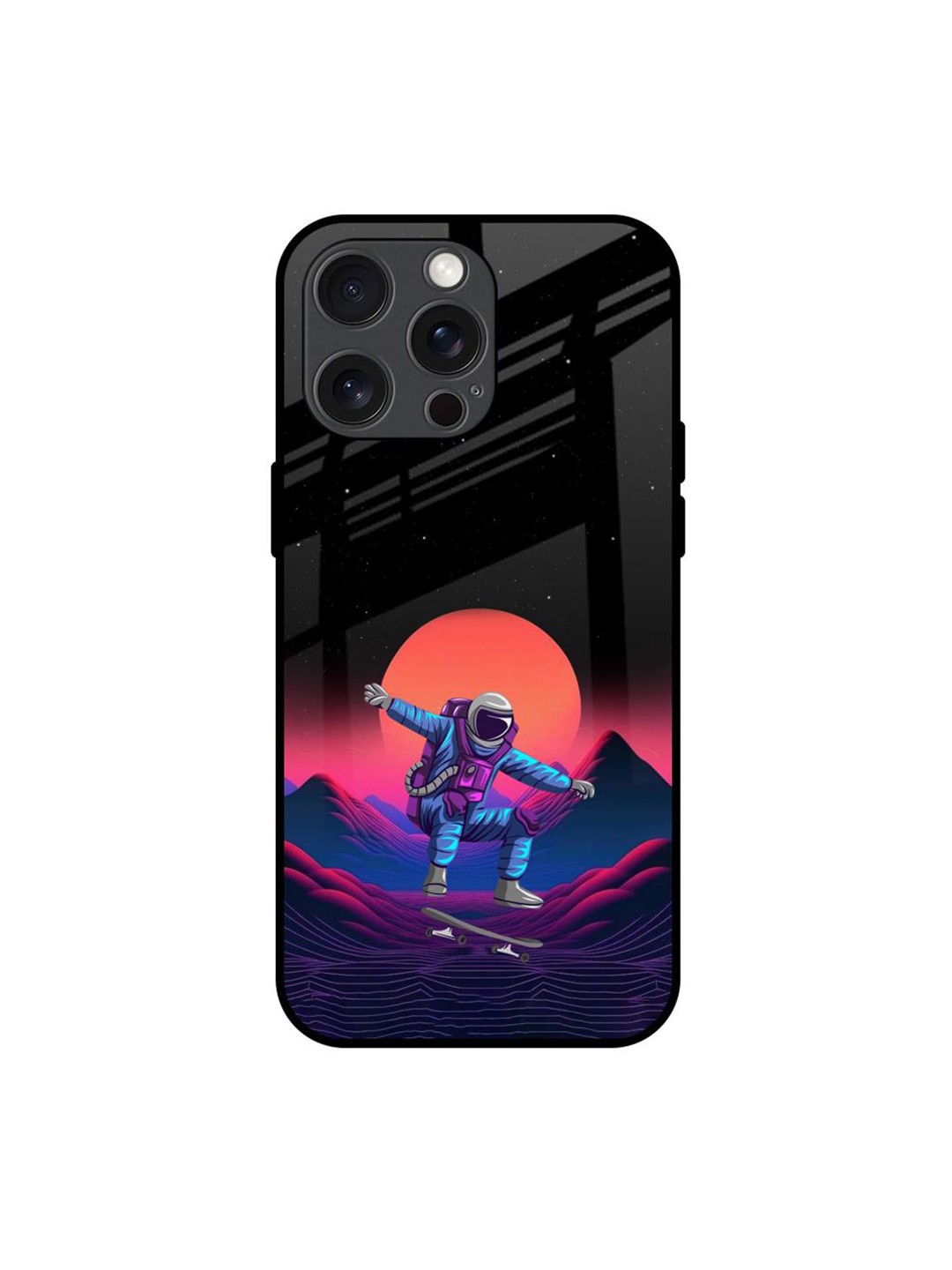

QRIOH Retro Astronaut Printed iPhone 15 Pro Max Back Case, Black