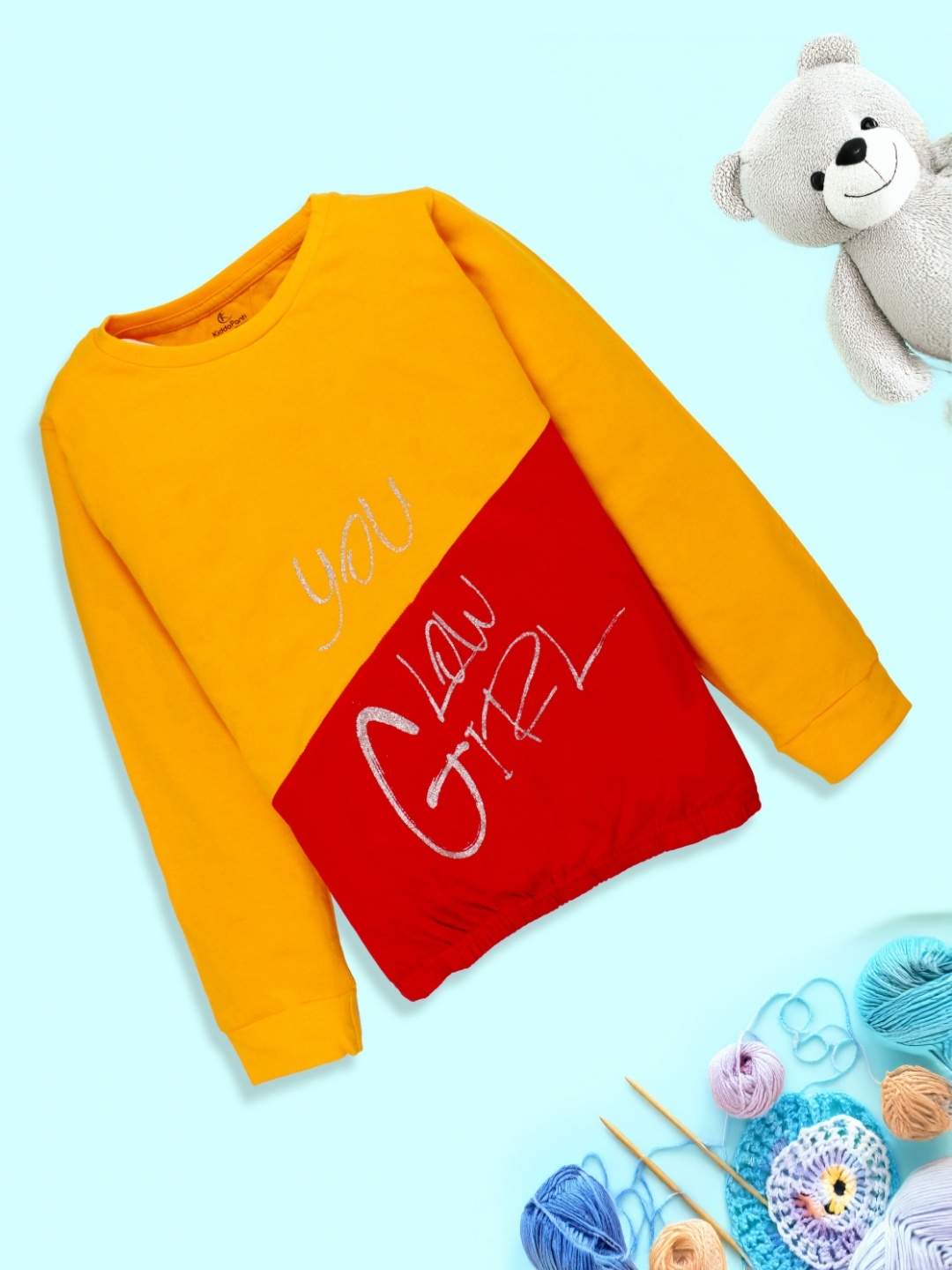 

KiddoPanti Girls Printed Cut Outs T-shirt, Yellow