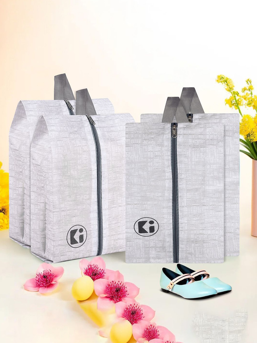 

Kuber Industries Grey 4 Pieces Printed Regular Shoes Organisers