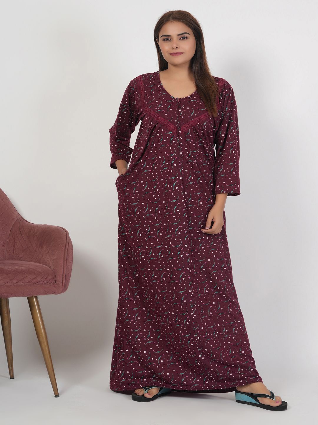 

CHUI MUI Printed Maxi Nightdress, Maroon
