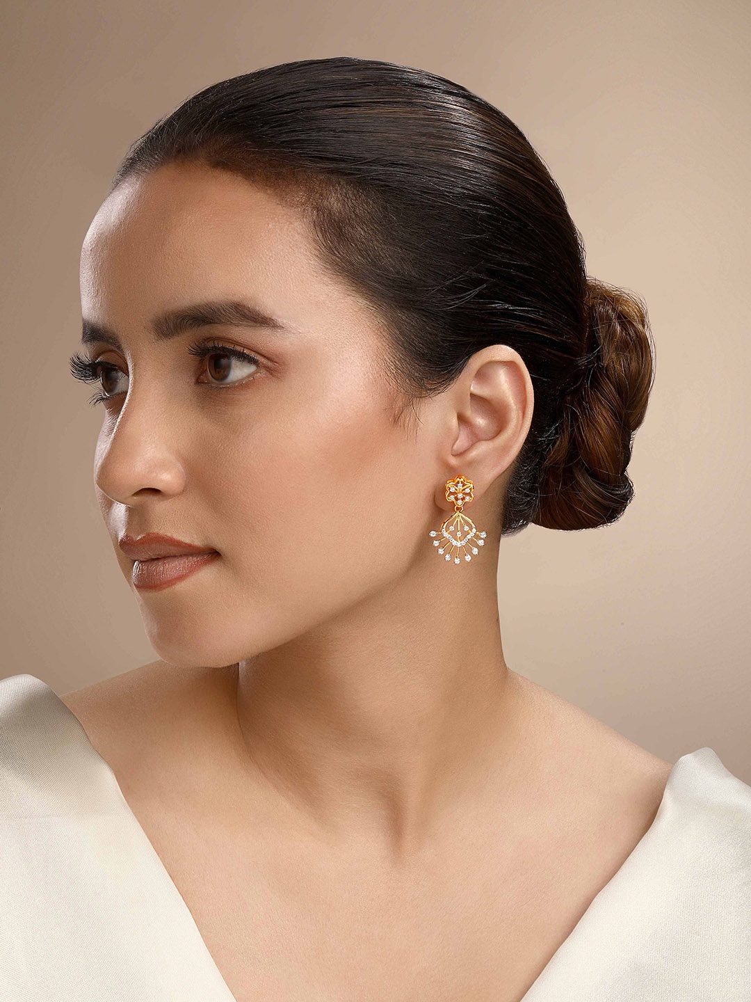 

Sica Jewellery Sterling Silver Rhodium-Plated CZ Studded Floral Shaped Drop Earrings, Gold