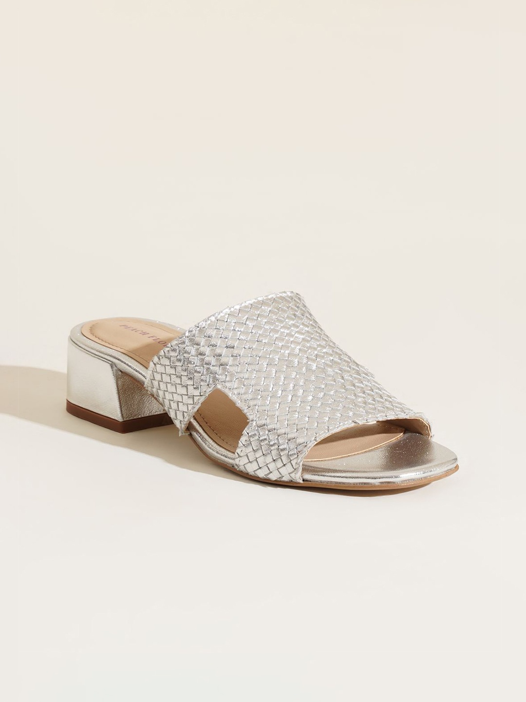 

Peach Flores Women Blanca Leather Heels, Silver