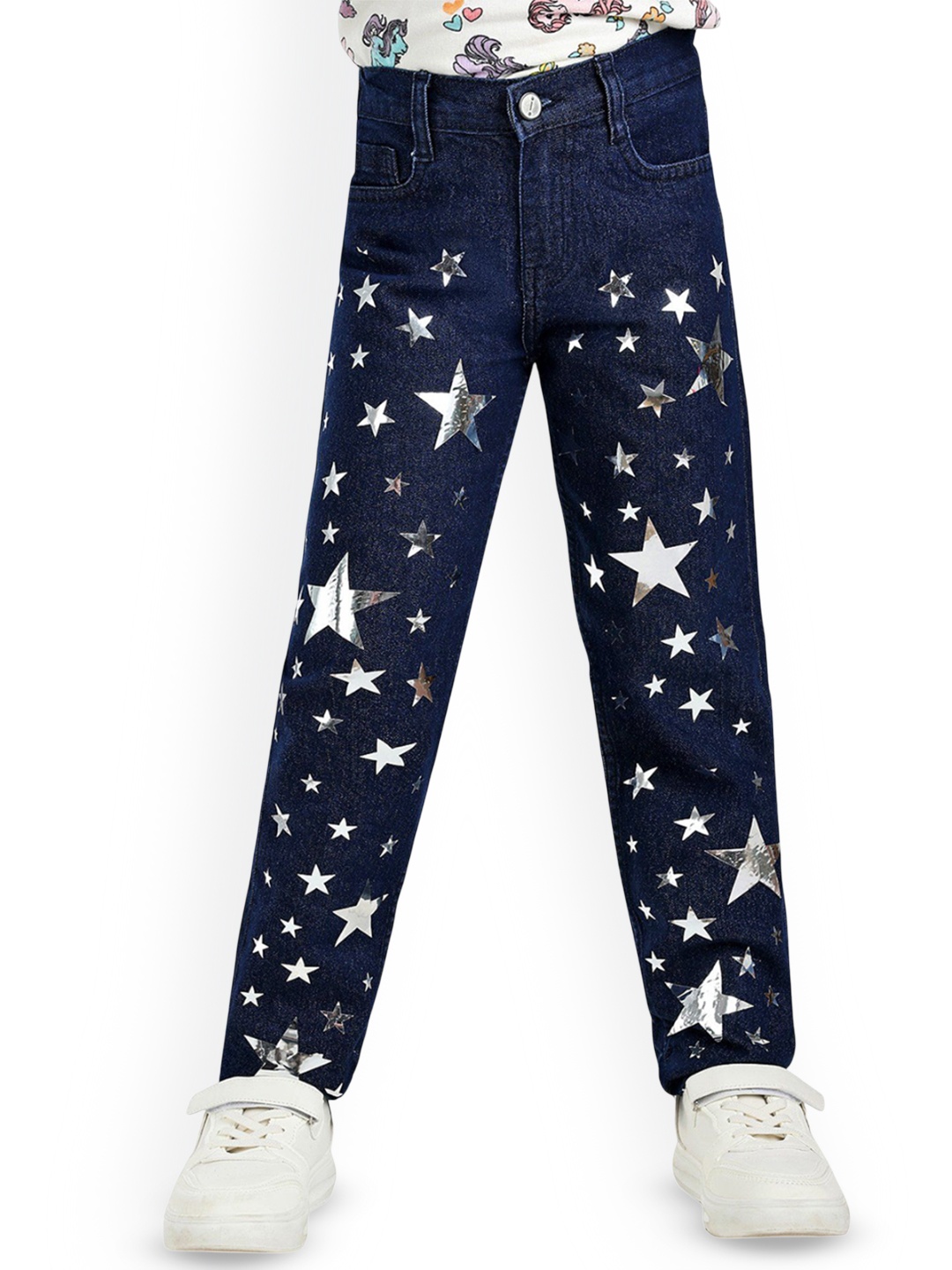 

ARIAS By LARA DUTTA Girls Slim Fit High-Rise Star Embellished Stretchable Jeans, Navy blue