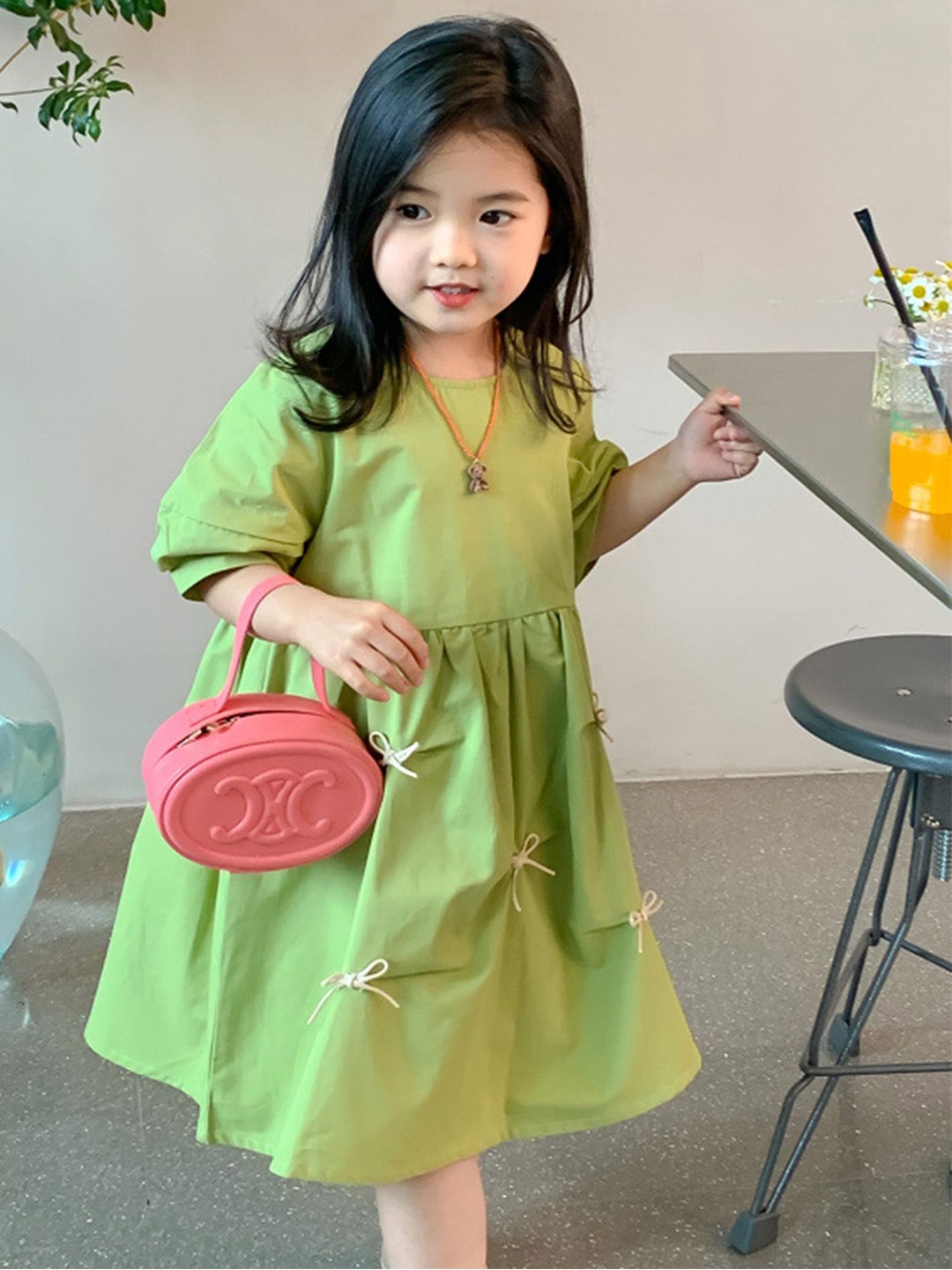 

LULU & SKY Girls Bow Detail Fit & Flare Dress, Green