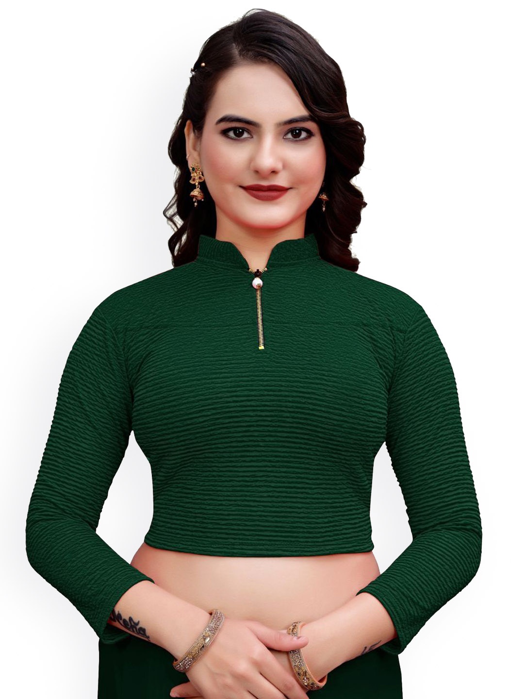 

SS Sanket Synthetics High Neck Readymade SareeBlouse, Green
