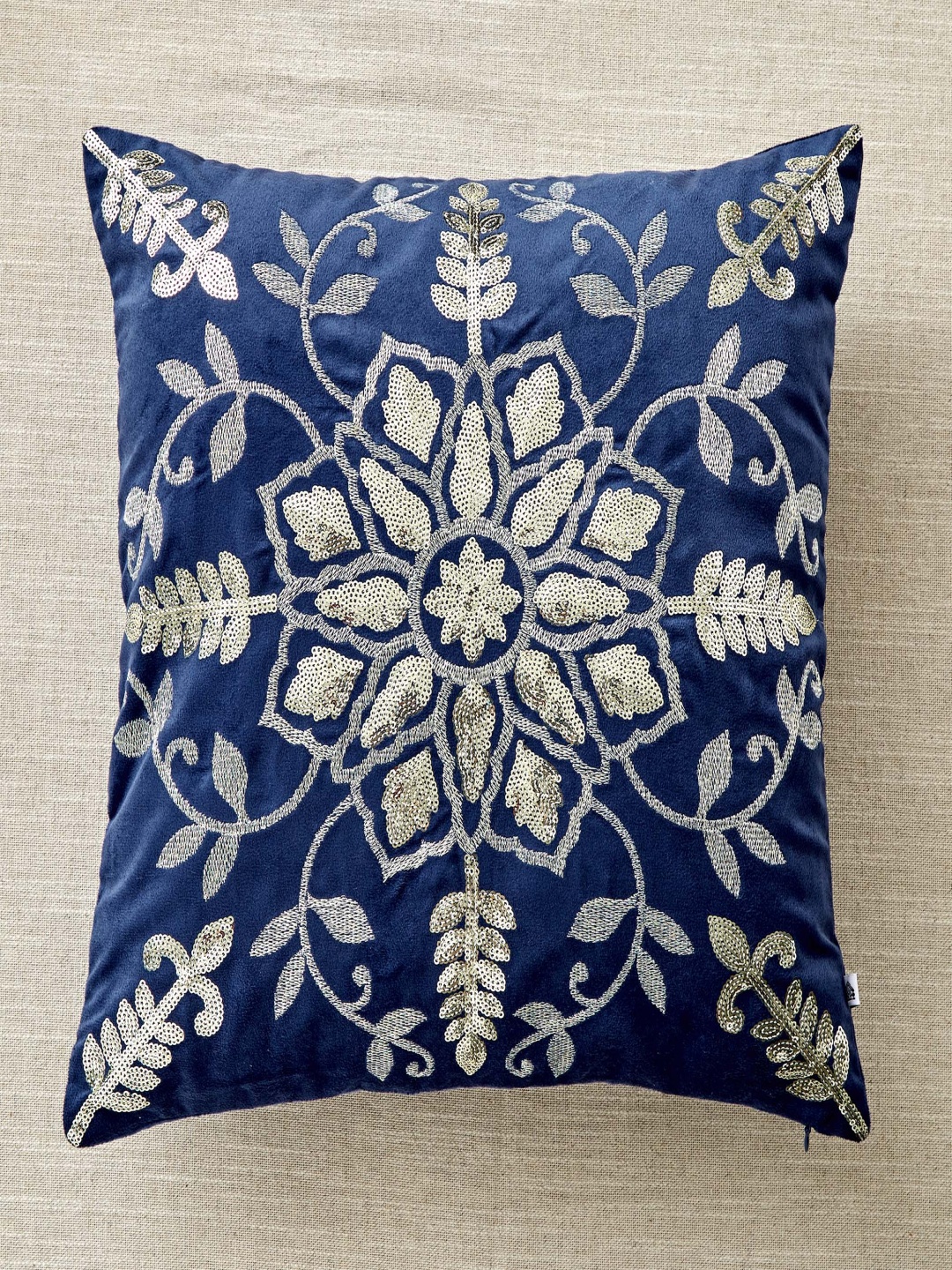 

Home Centre Endura Blue & Gold-Toned Floral Embroidered Velvet Square Cushion Covers