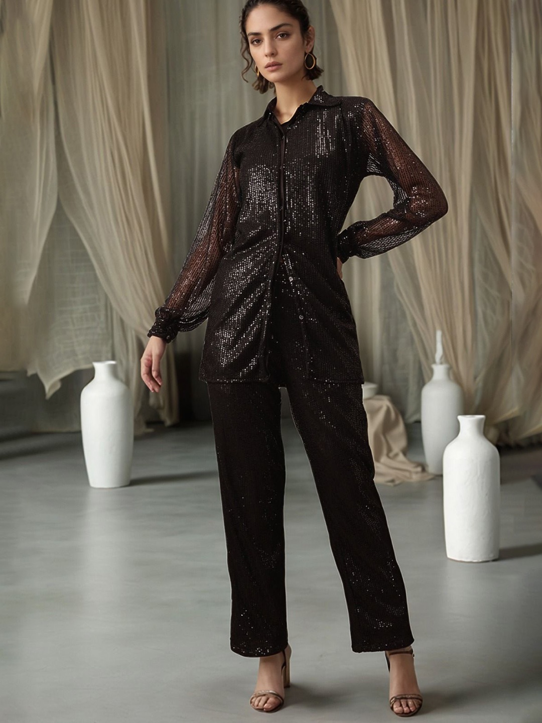 

BAESD Women Opaque Party Shirt, Black