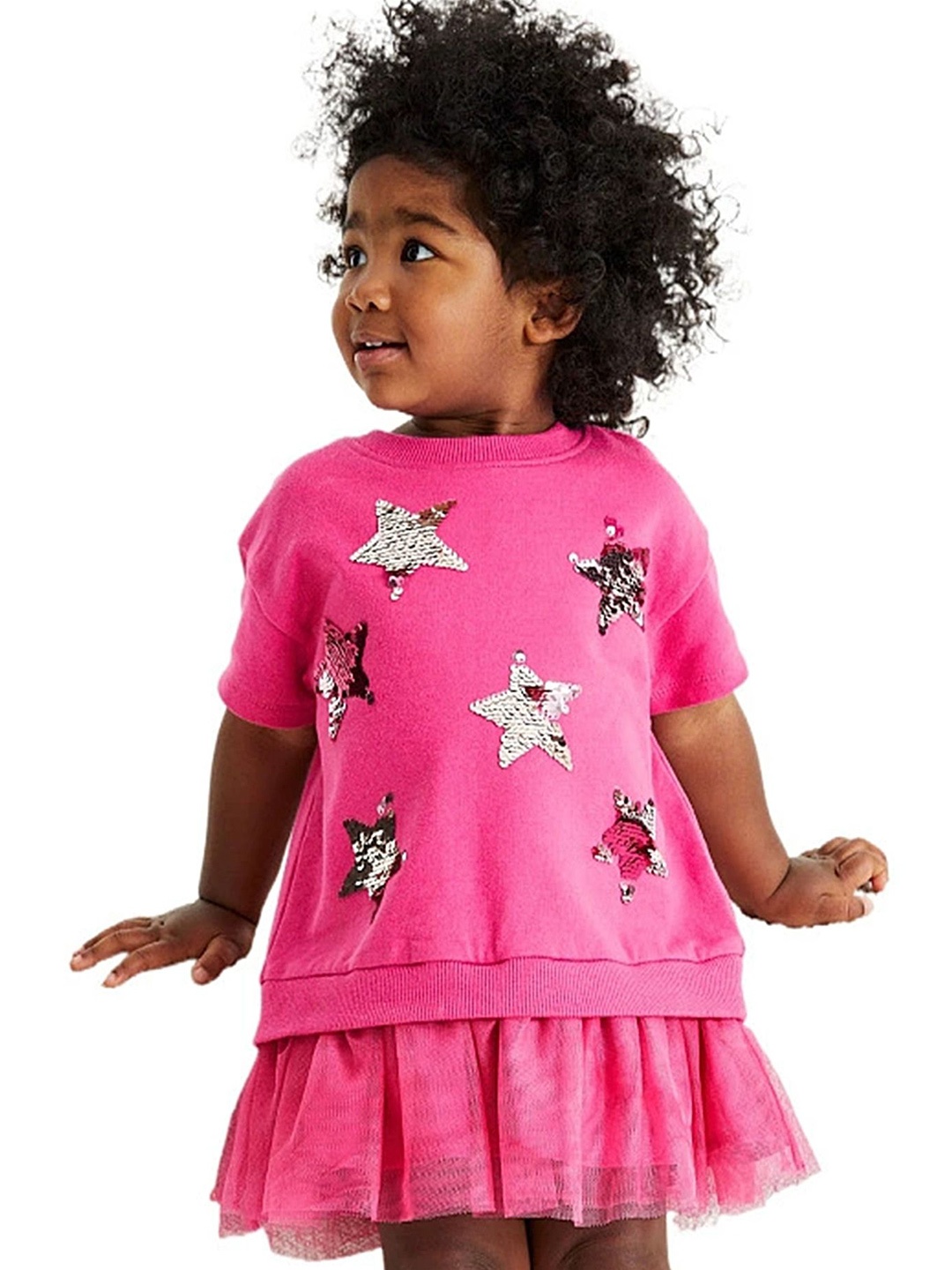 

LULU & SKY Girls Sequin-stars Drop-Waist Dress, Pink