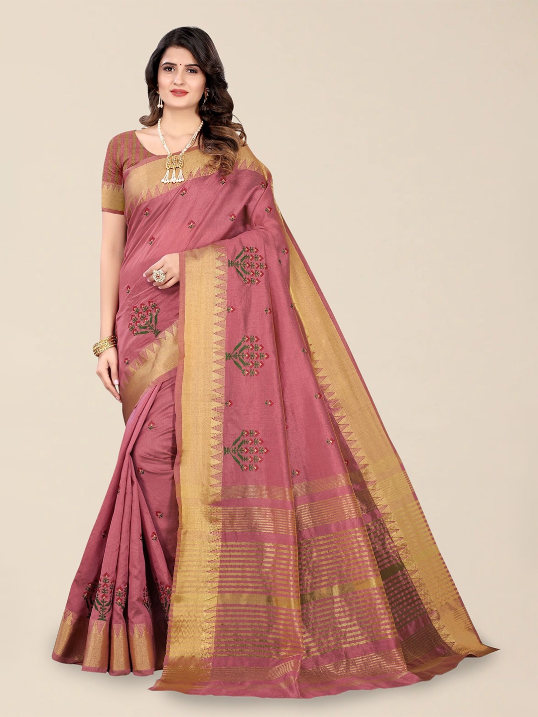 

DIVASTRI Woven Design Embroidered Silk Cotton Banarasi Saree, Pink