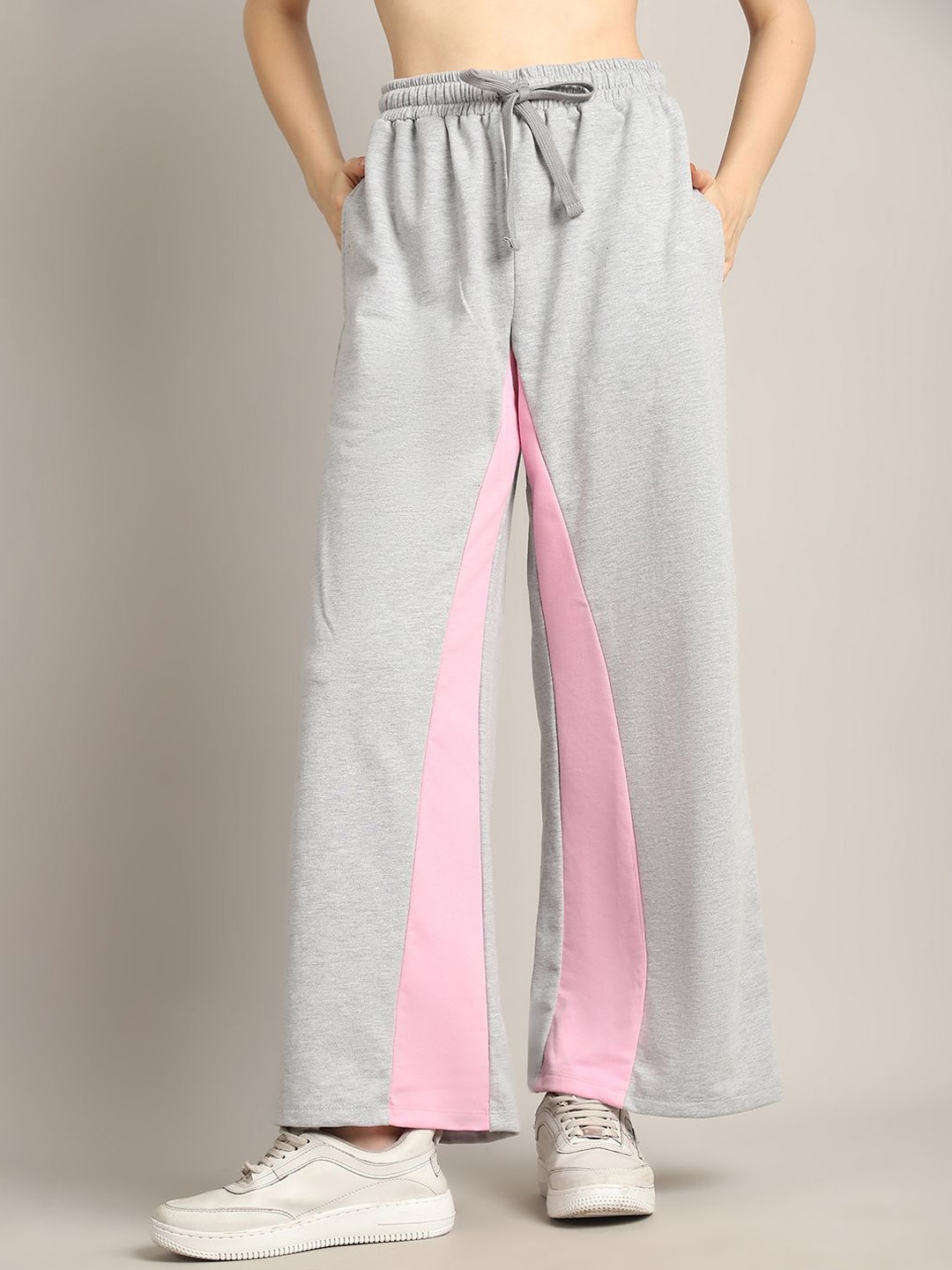 

Rute Women Slim Fit Colour-Blocked Pure Cotton Track Pants, Grey