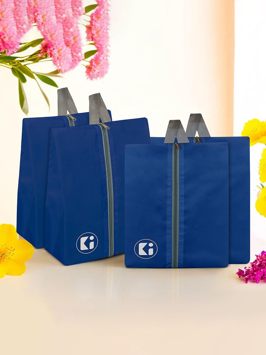 

Kuber Industries Blue & Grey Pack Of 4 Printed Parachute Travel Shoe Organizer