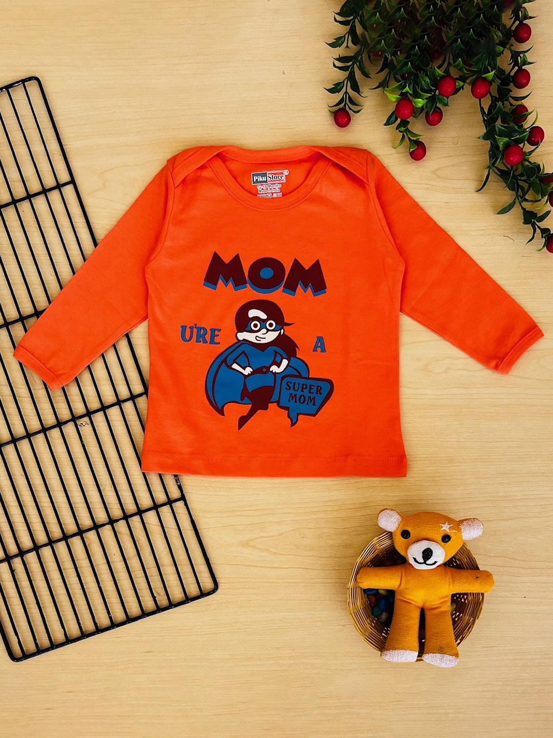 

Piku Store Unisex Kids Graphic Printed Round Neck Cotton T-shirt, Orange