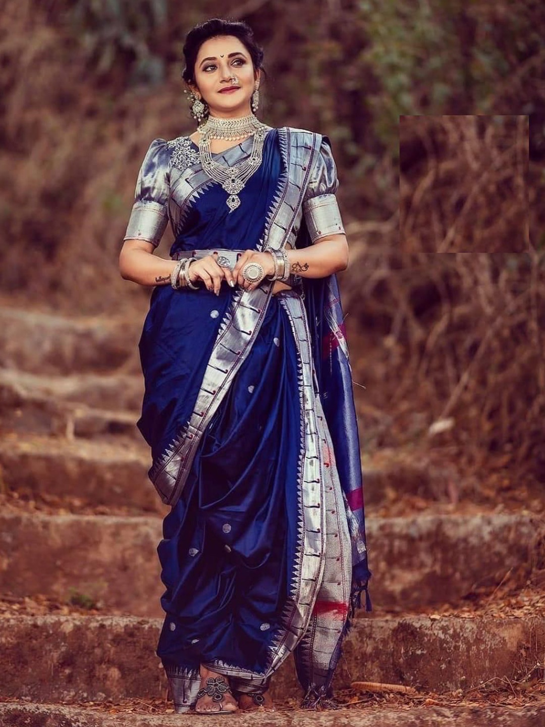 

LADY SHOPI Woven Design Zari Pure Silk Banarasi Saree, Blue