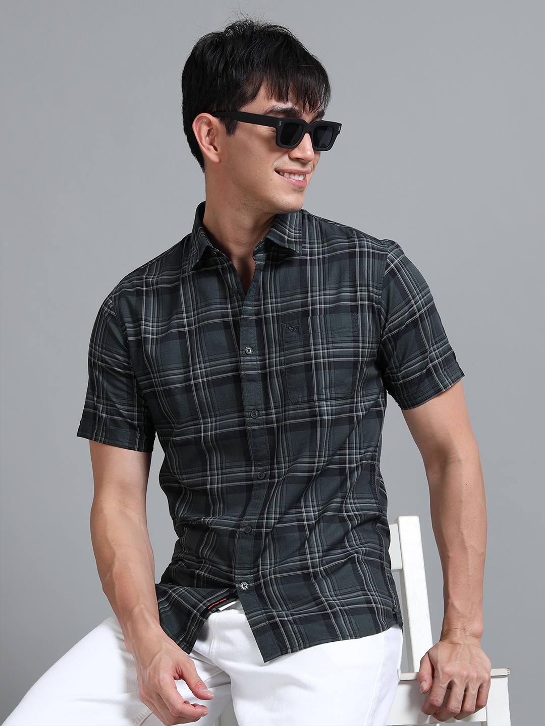 

RIGS AND RAGS Men Classic Tartan Checks Opaque Checked Casual Shirt, Teal