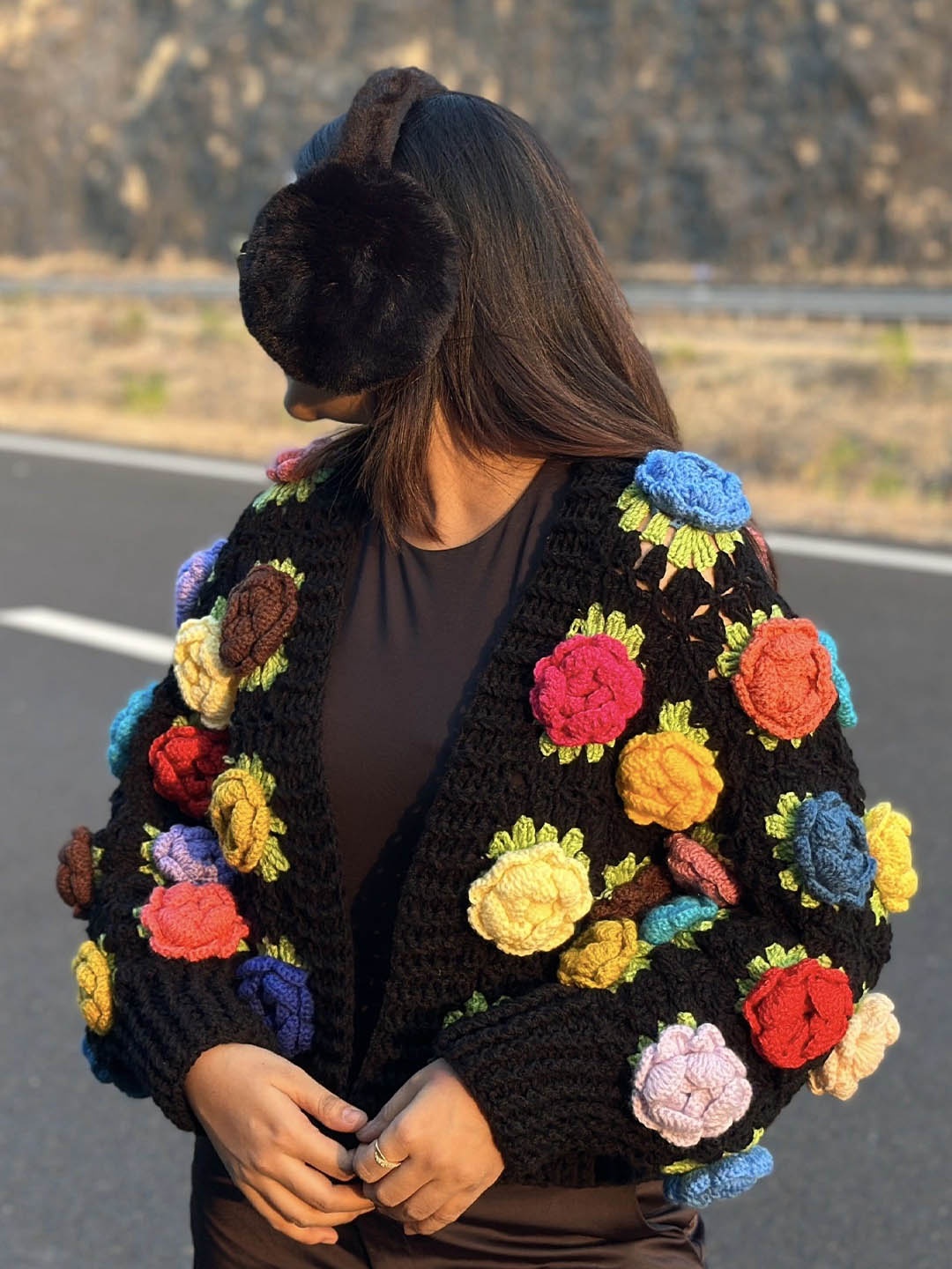 

Sugercandy Women Floral Printed Woollen Pullover, Black