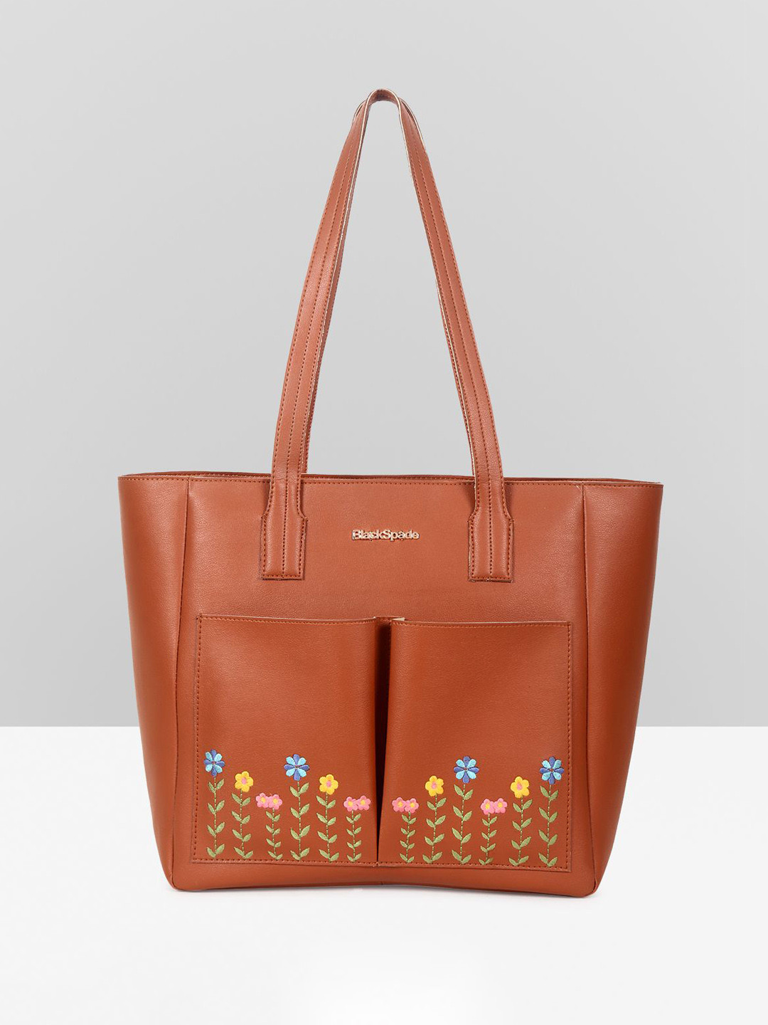 

Black Spade Floral PU Swagger Tote Bag, Tan