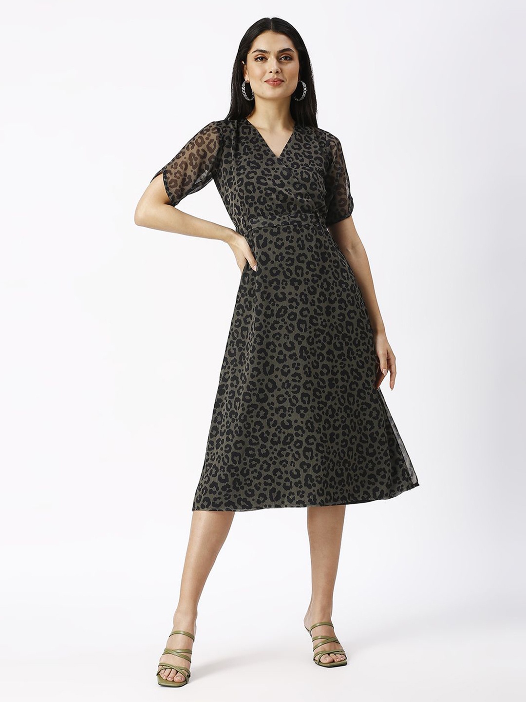 

Noia Animal Print Georgette A-Line Midi Dress, Black