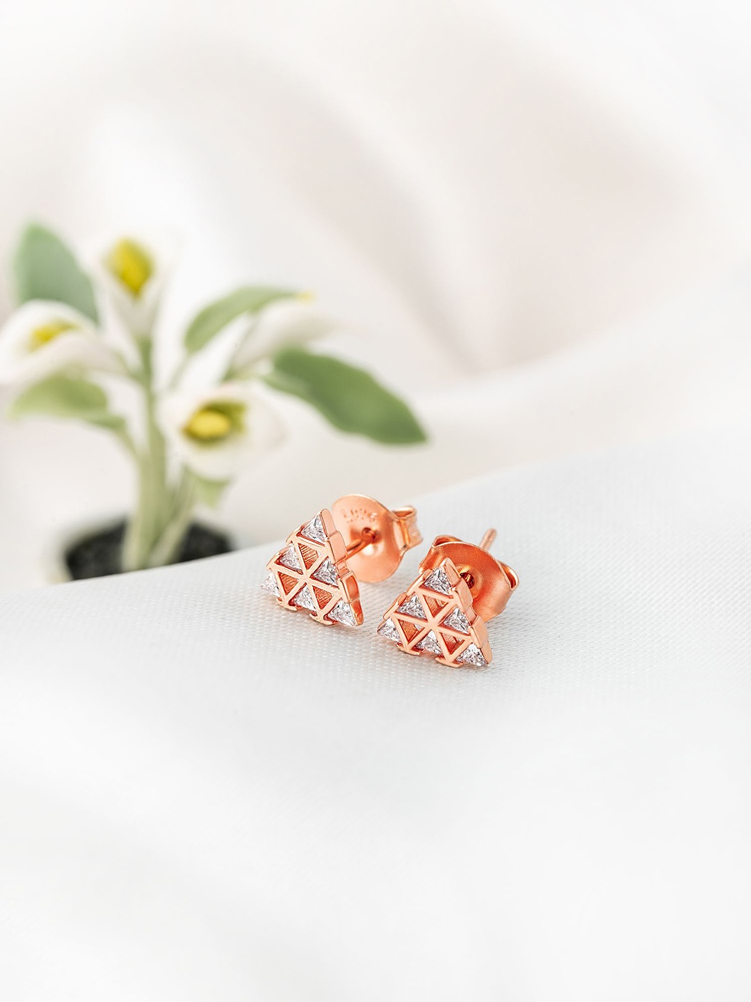 

SILBERRY 92.5 Sterling Silver Rose Gold-Plated CZ Contemporary Studs