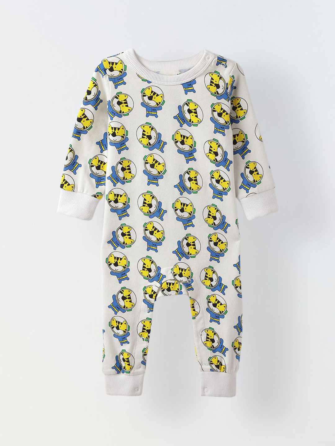 

SPUNKIES Kids Playful Character Print Romper - Cozy & Adorable, White