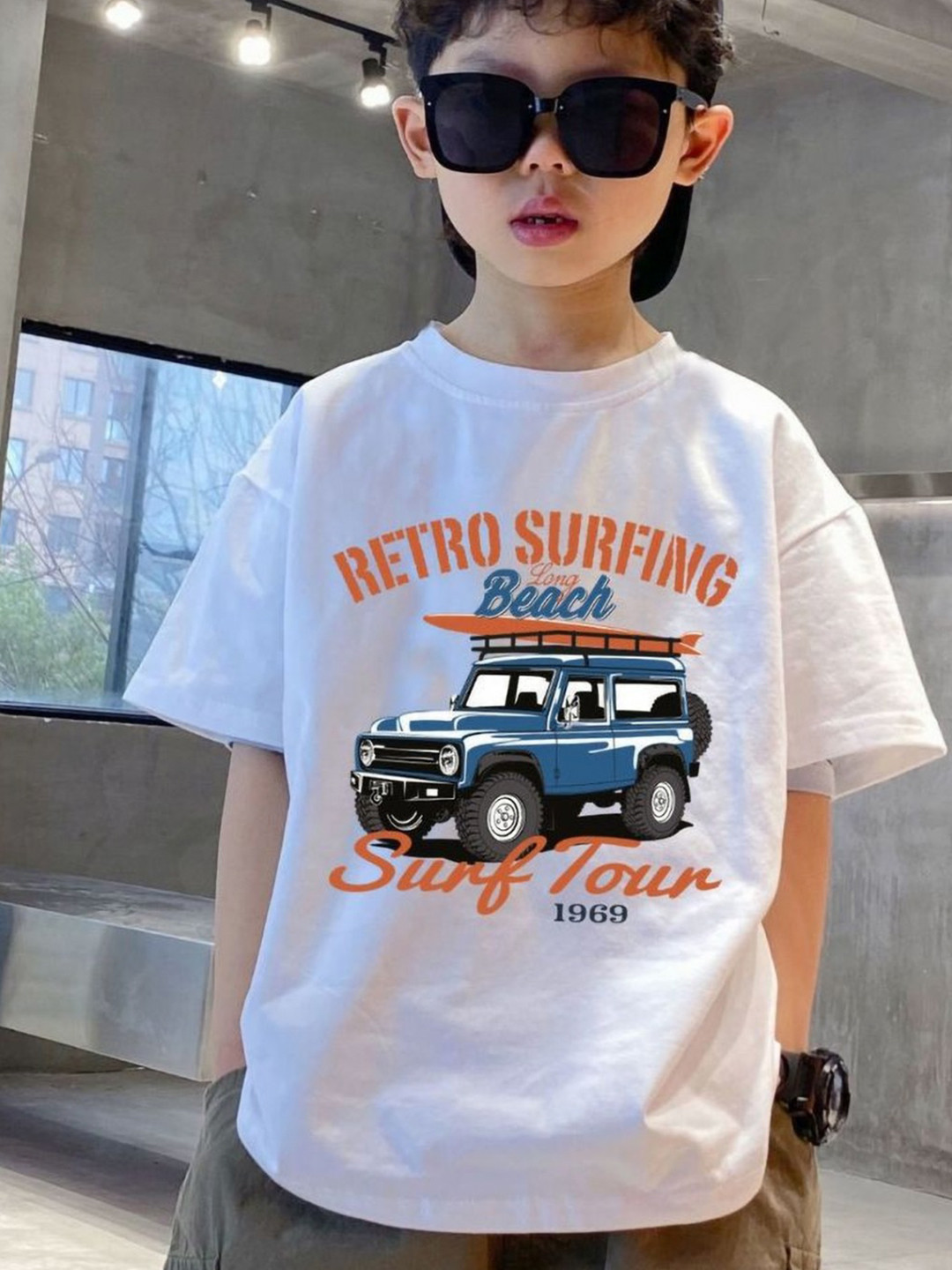 

LULU & SKY Boys Graphic Printed Round Neck Cotton Oversized T-shirt, White
