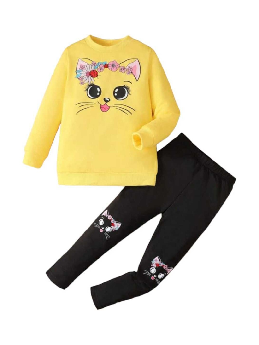 

KEESOR Girls Printed T-shirt & Joggers, Yellow