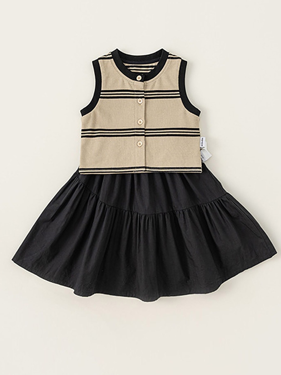 

LULU & SKY Girls Striped Round Neck Top With Skirt, Black