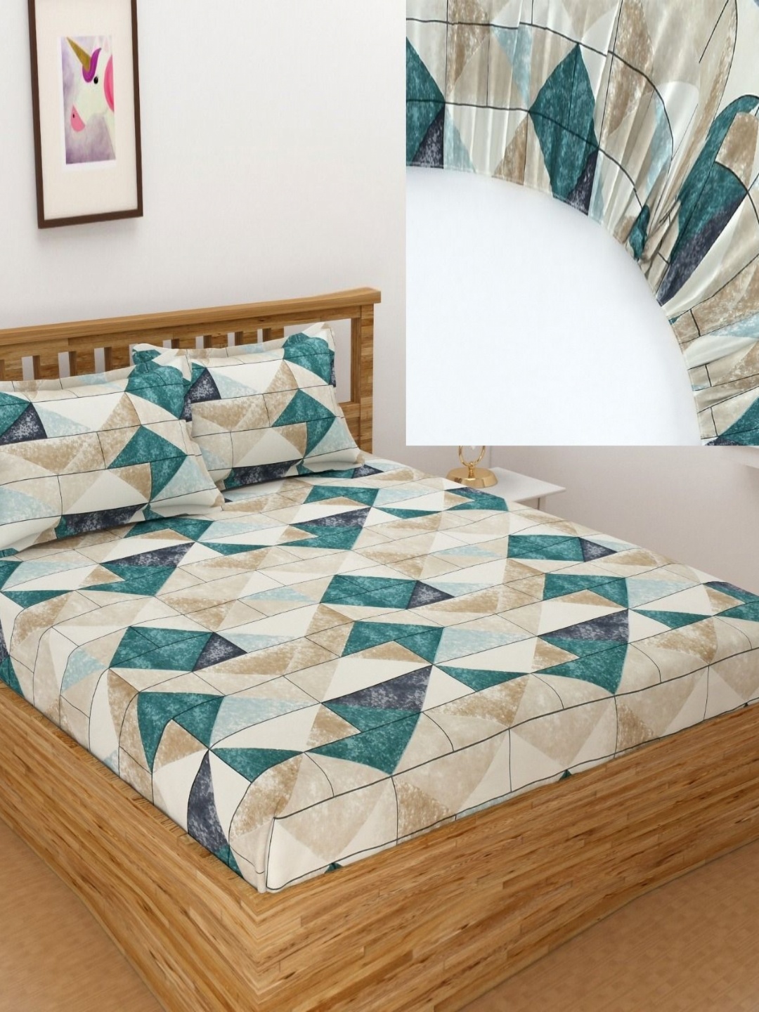 

Bromwick Green Geometric Printed Microfiber 220 TC King Bedsheet Set 2.28m x 2.14m