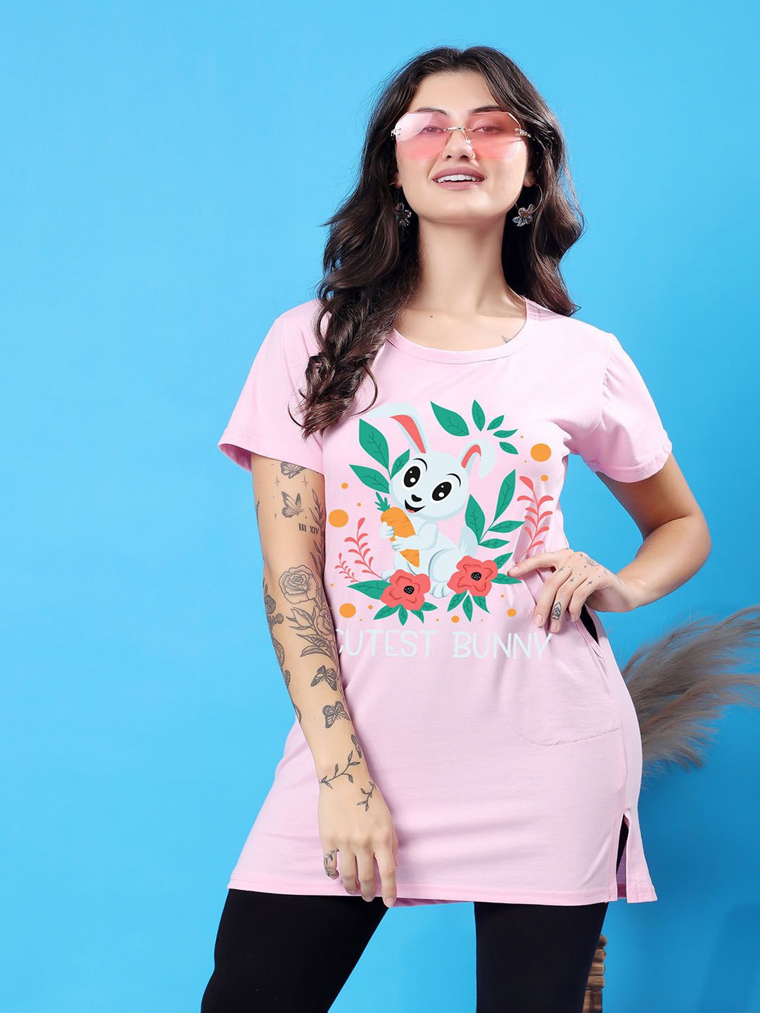 

SWIFTLY Women Bio Finish Graphic Printed Round Neck Cotton T-shirt, Pink